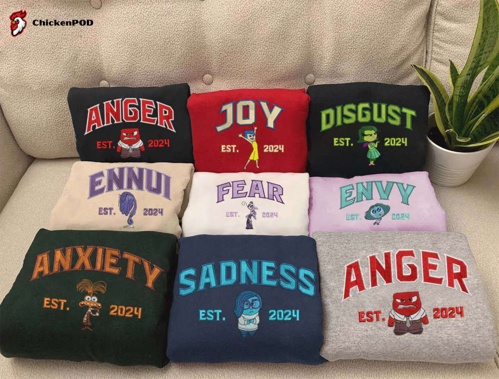 Inside Out Character Embroidered Sweatshirt Cartoon Movie Shirt for Family Trip Birthday Gift