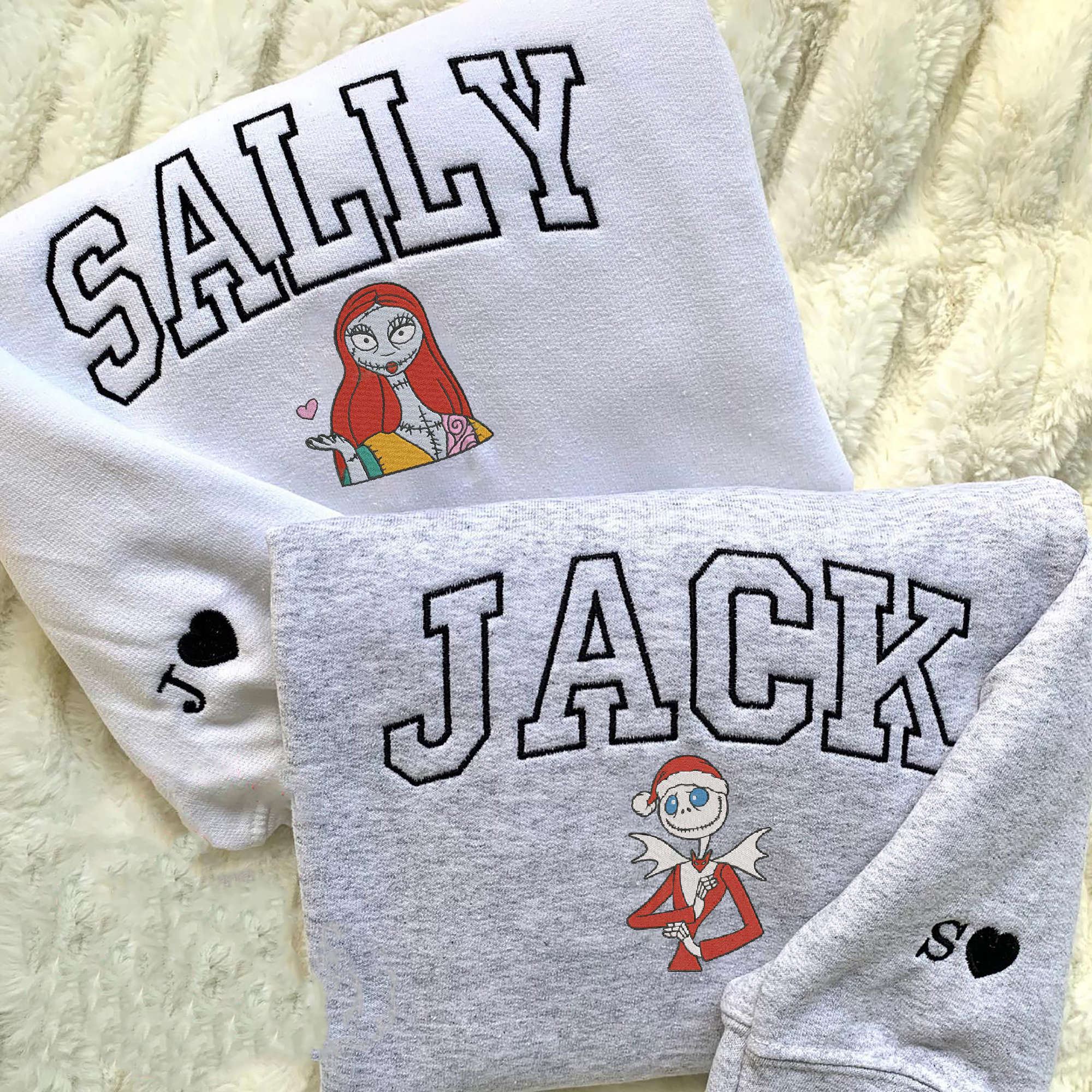 Custom Jack and Sally Embroidered Sweatshirt: Perfect Couples Gift for Halloween Xmas