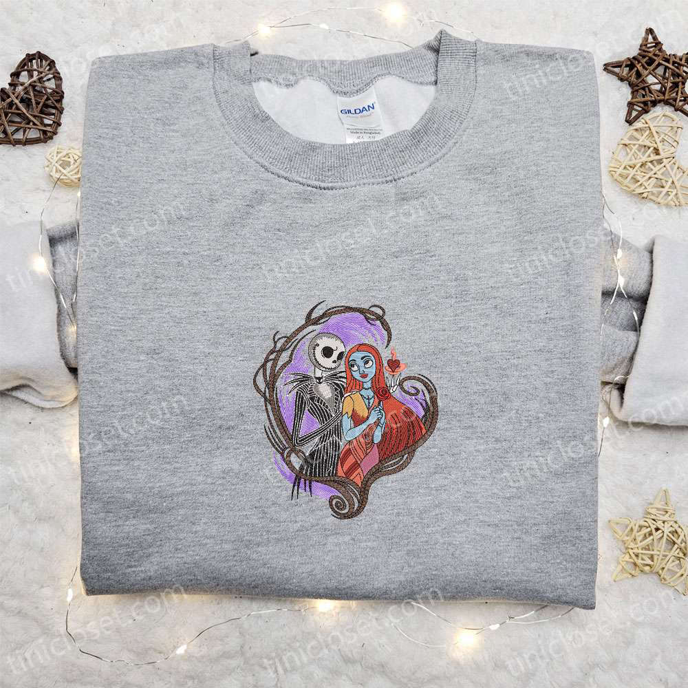 Nightmare Before Christmas Jack & Sally Embroidered Sweatshirt: Spooky Hoodie & Shirt