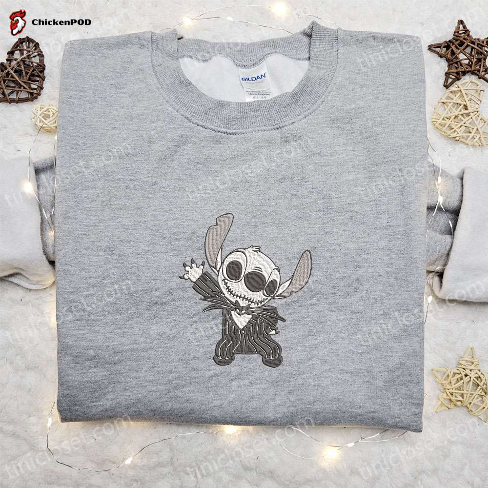 Disney Halloween Embroidered Sweatshirt: Jack Skellington Stitch Cosplay Shirt Funny T-shirt