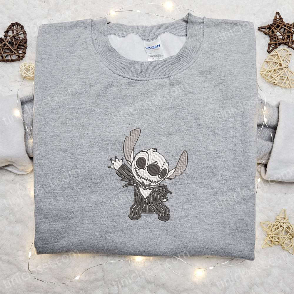 Disney Halloween Embroidered Sweatshirt: Jack Skellington Stitch Cosplay Shirt Funny T-shirt