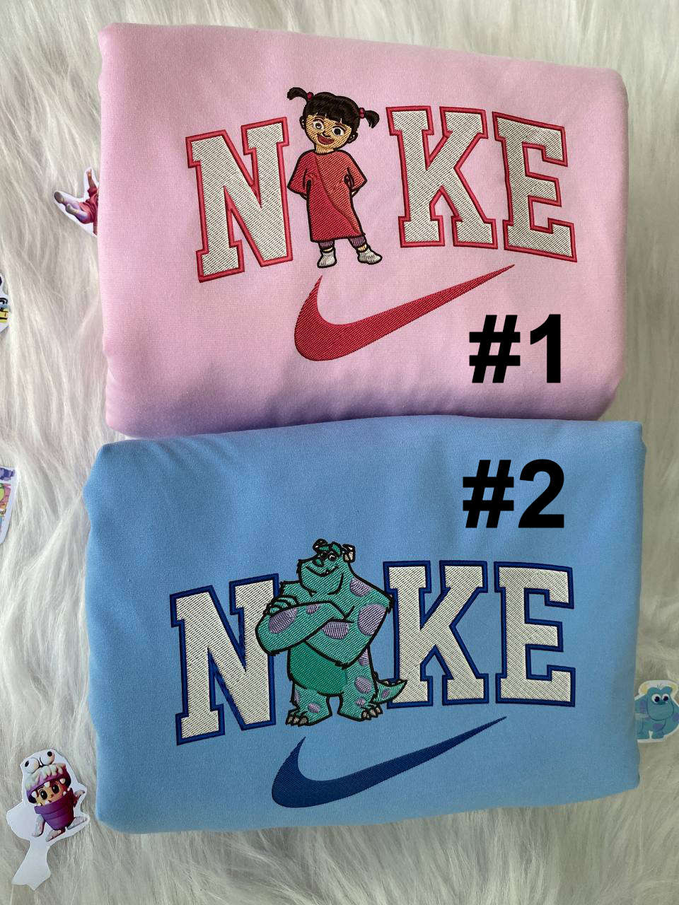 Spooky Dolls Matching Set: Nike Embroidered Sweatshirts – Unique and Fearfully Fashionable!