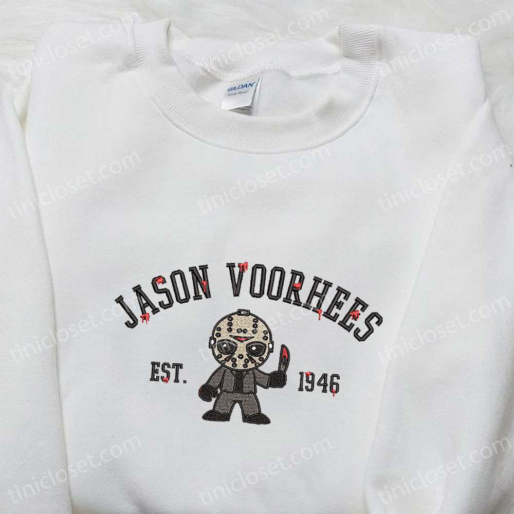 Jason Voorhees Est 1946 Embroidered Hoodie: Horror Characters Sweatshirt – Perfect Halloween Gifts!