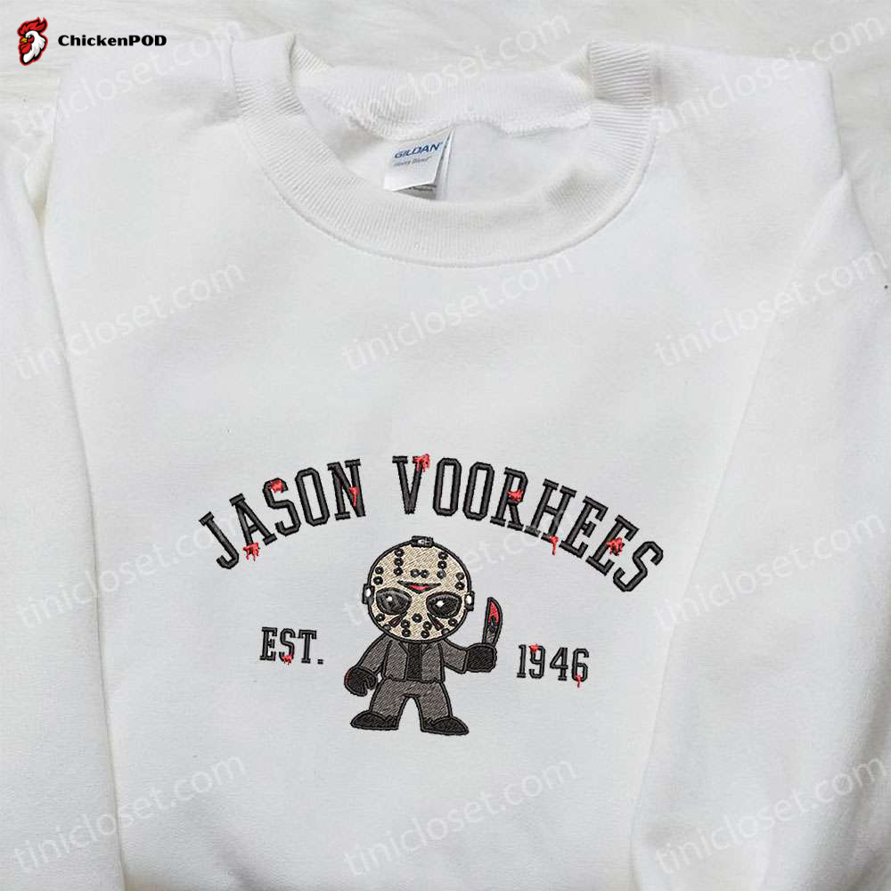 Jason Voorhees Est 1946 Embroidered Hoodie: Horror Characters Sweatshirt – Perfect Halloween Gifts!