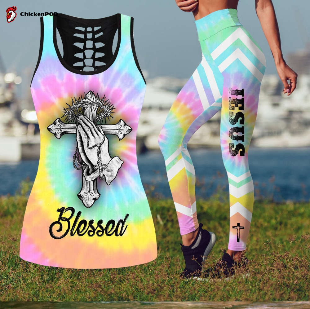 Jesus Christ Tie Dye Blessed Cross 3D Printed Combo Legging and Tanktop for Women