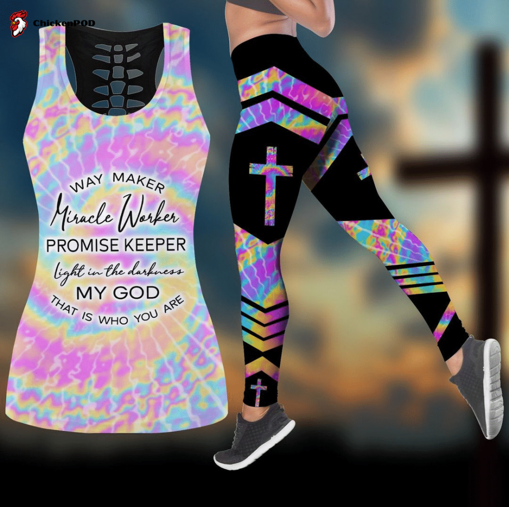 Jesus Christ Way Maker Miracle Worker Tie Dye 3D Printed Combo Legging and Tanktop for Women