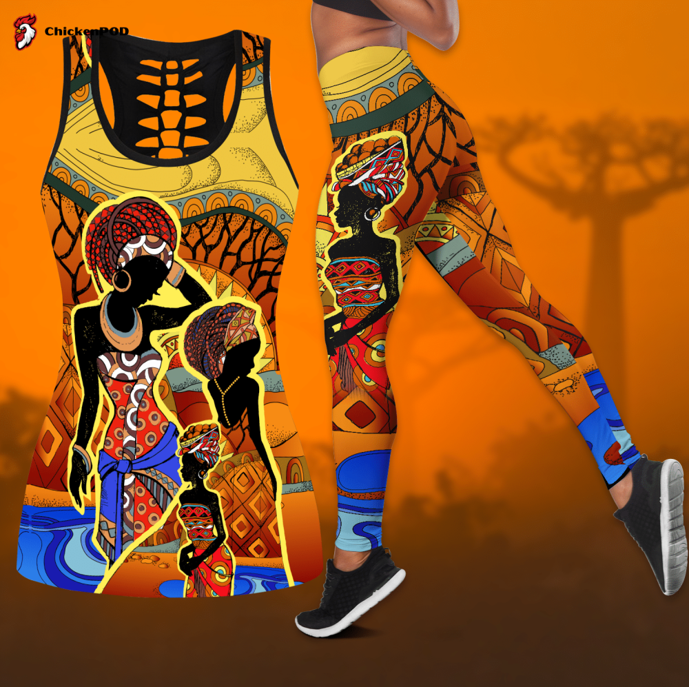 Skull flower tattoos legging + hollow tank combo outfit