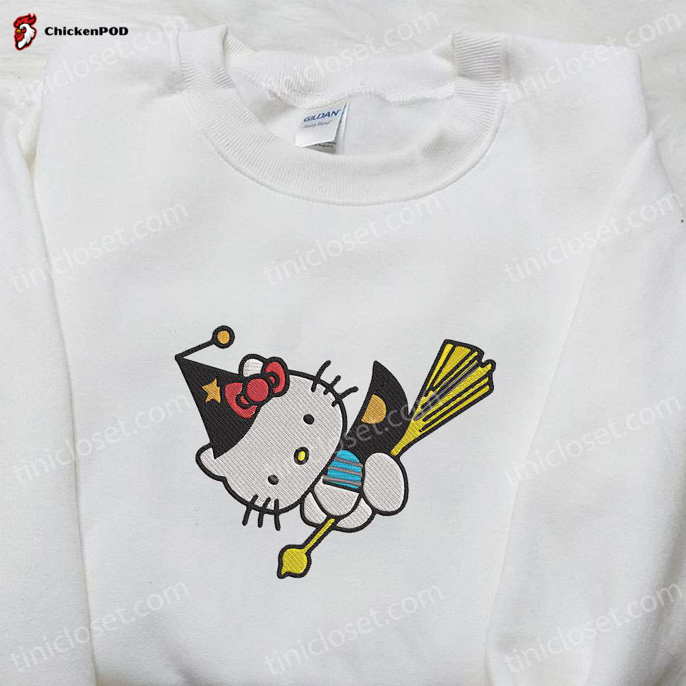 Kitty Witch Embroidered Sweatshirt Halloween Hoodie & T-shirt – Adorable Spirit Collection