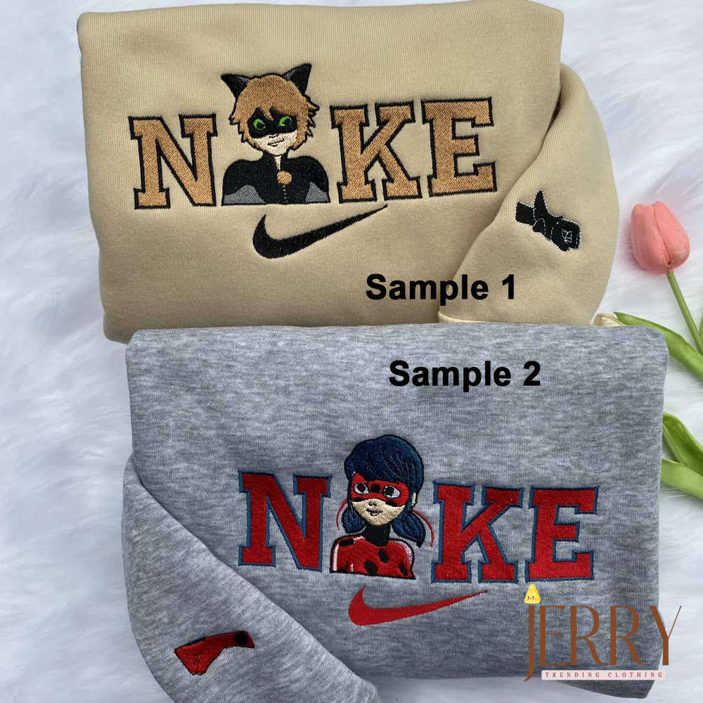 Stylish Ladybug & Cat Noir Nike Sweatshirts: Embroidered Designs for Fans