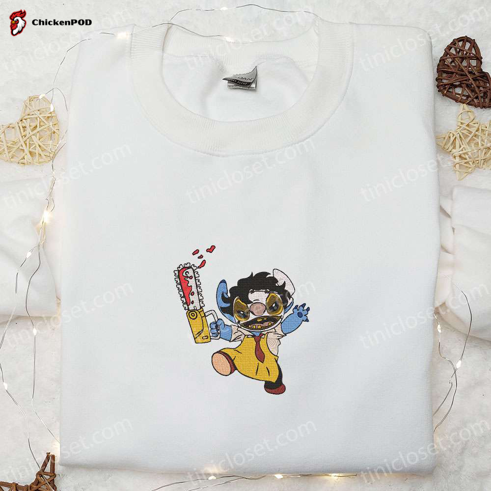 Leatherface Stitch Cosplay Embroidered Shirt & Hoodie: Texas Chainsaw Massacre Characters Sweatshirt – Spooky Embroidery