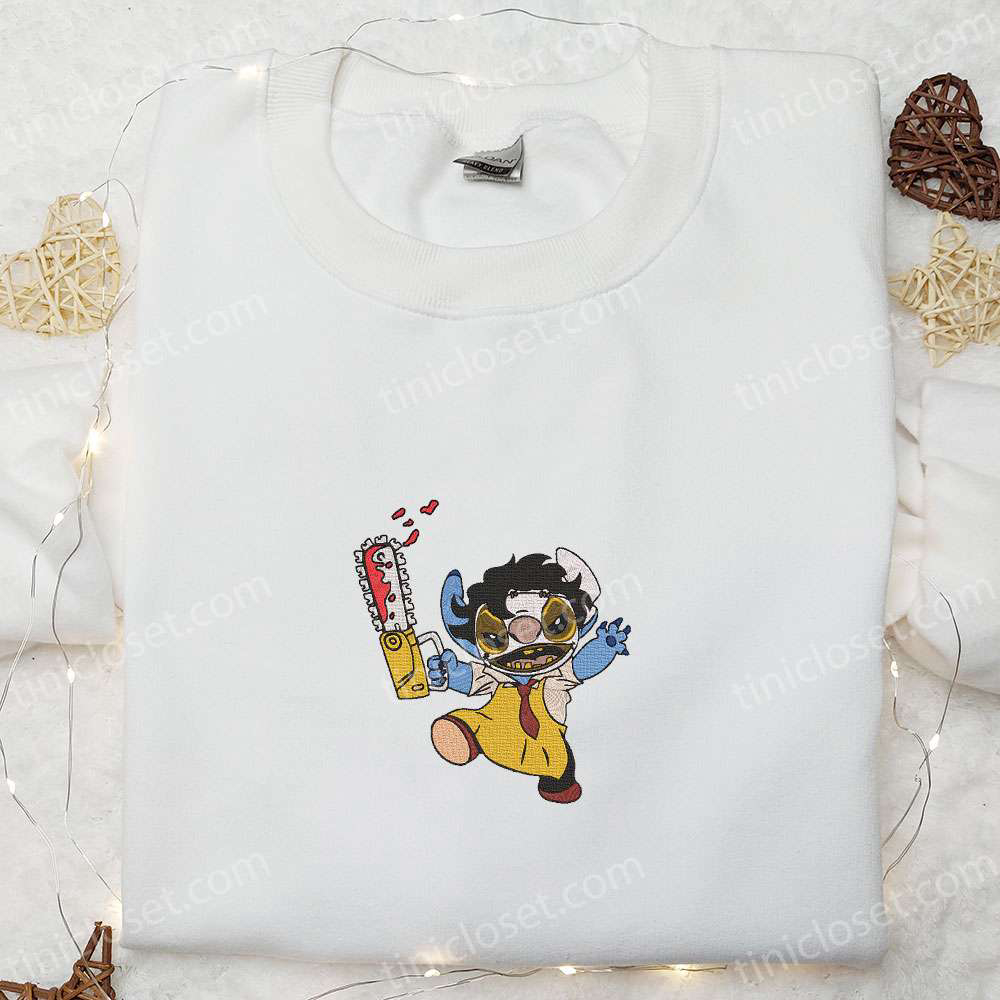 Leatherface Stitch Cosplay Embroidered Shirt & Hoodie: Texas Chainsaw Massacre Characters Sweatshirt – Spooky Embroidery