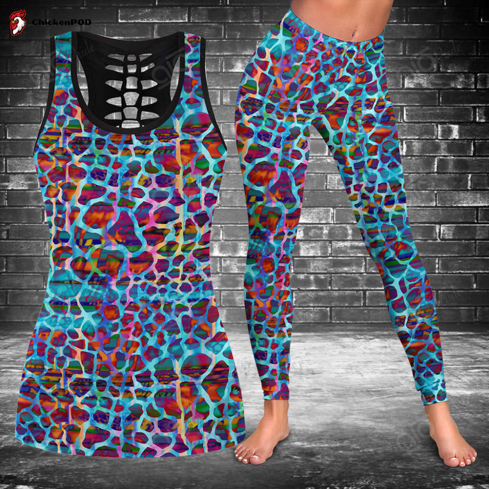 Leopard Skin Colorful Abstract Hollow Tank Top Or Legging