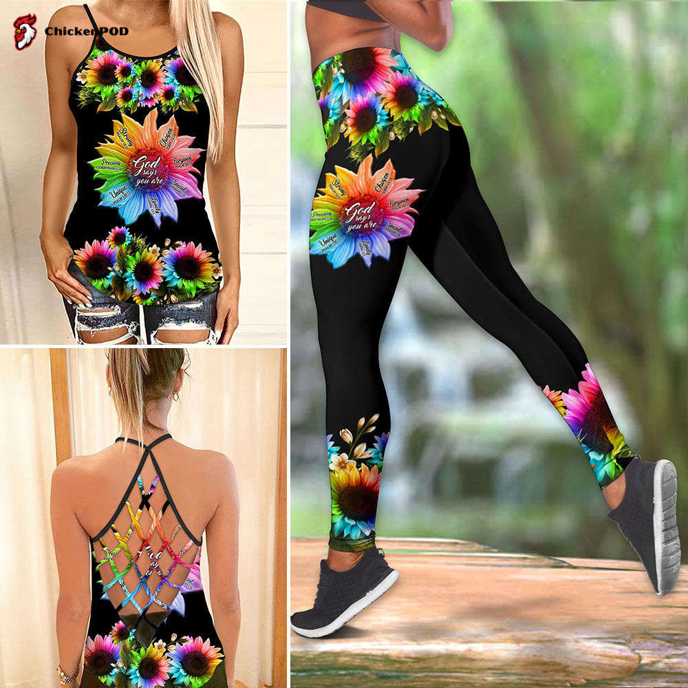 LGBT Pride Sunflower Rainbow God Say You Are Combo Camisole tank + Legging