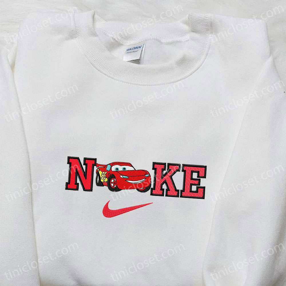 Lightning McQueen x Nike Cartoon Embroidered Sweatshirt – Car Disney Shirt Custom Nike Tee