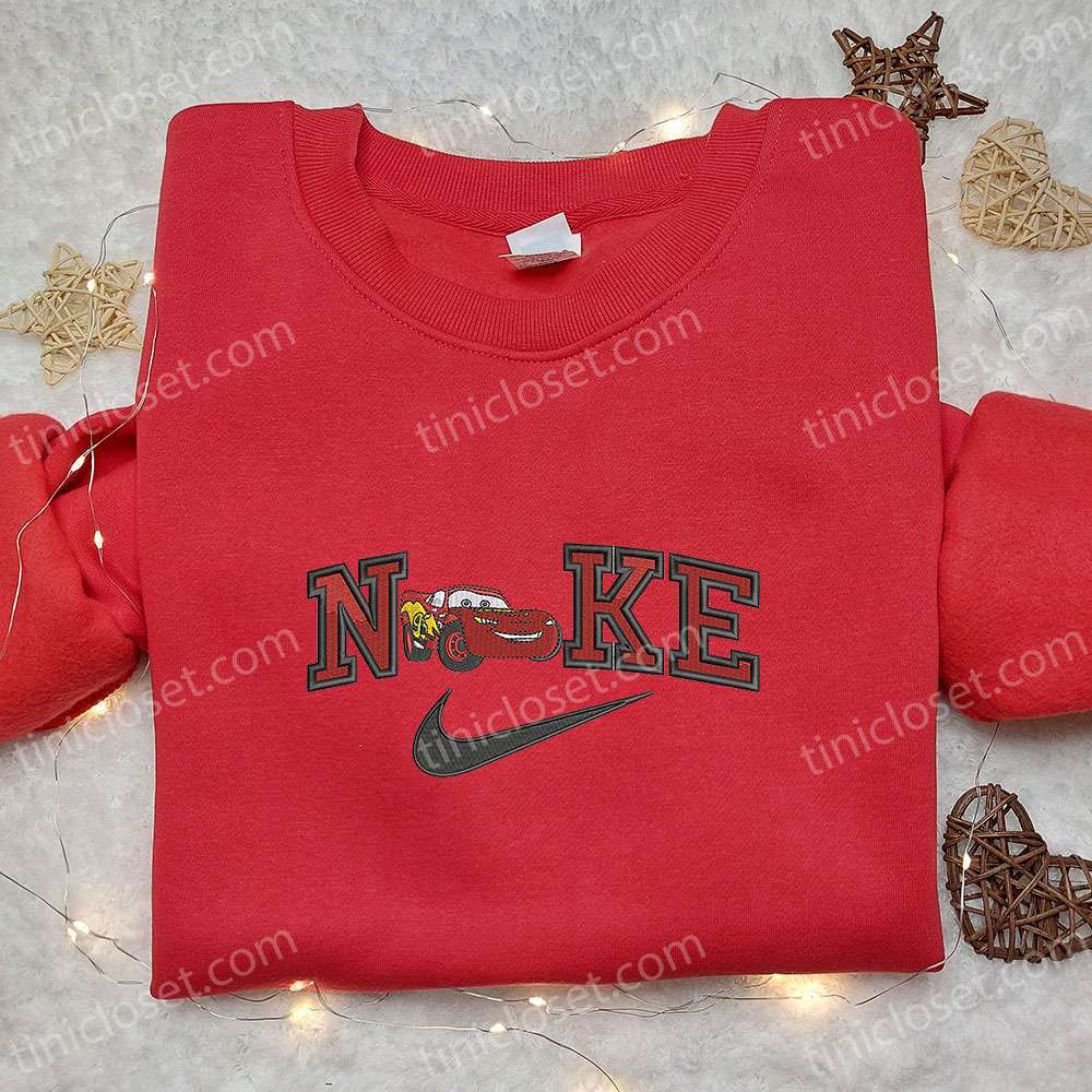 Disney Lightning Mcqueen x Nike Cartoon Sweatshirt – Embroidered Disney Characters & Nike Inspired Shirt