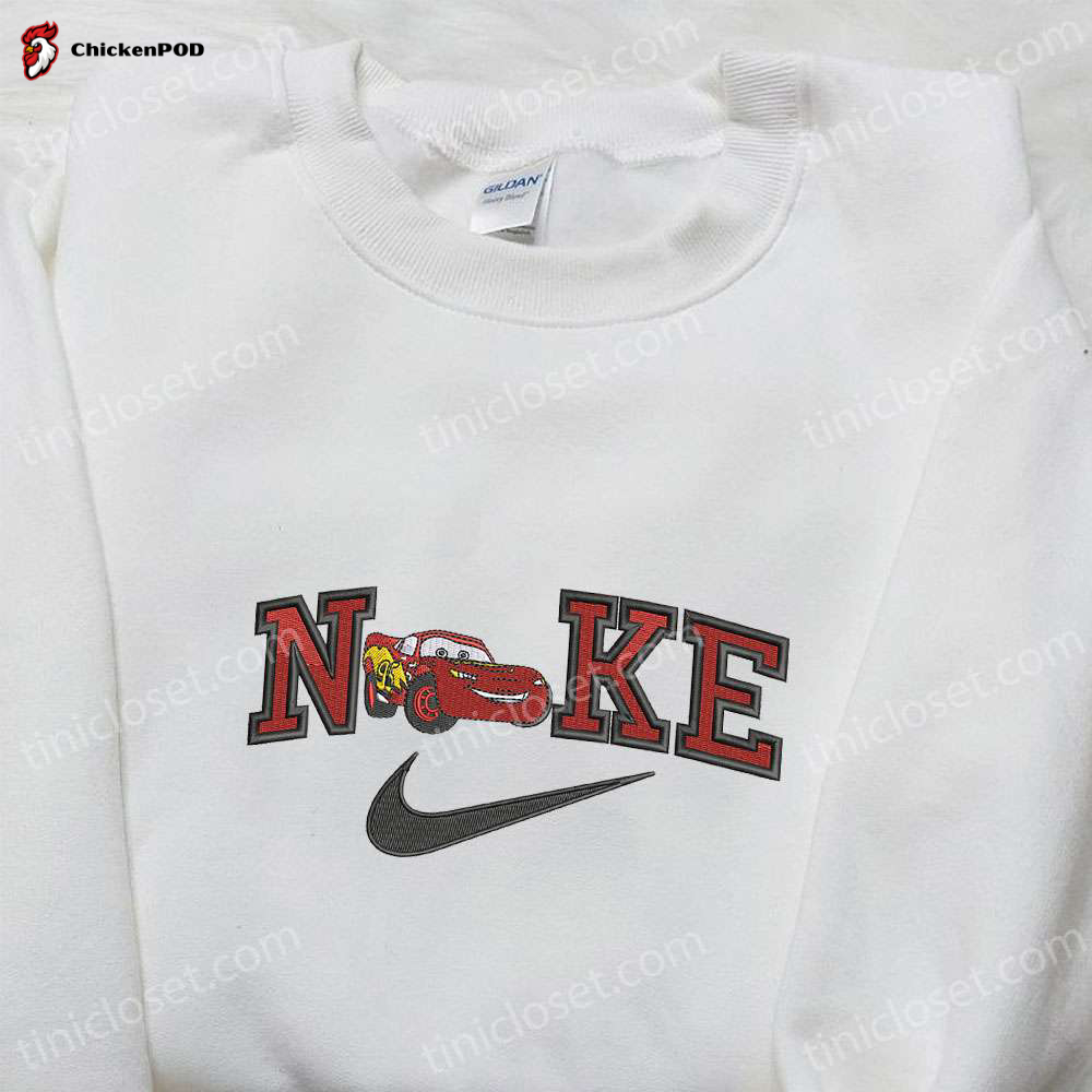 Disney Lightning Mcqueen x Nike Cartoon Sweatshirt – Embroidered Disney Characters & Nike Inspired Shirt