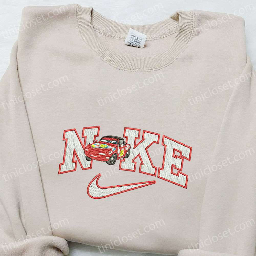 Disney Lightning Mcqueen x Nike Cartoon Tshirt: Embroidered Shirt with Disney Characters & Nike Inspiration