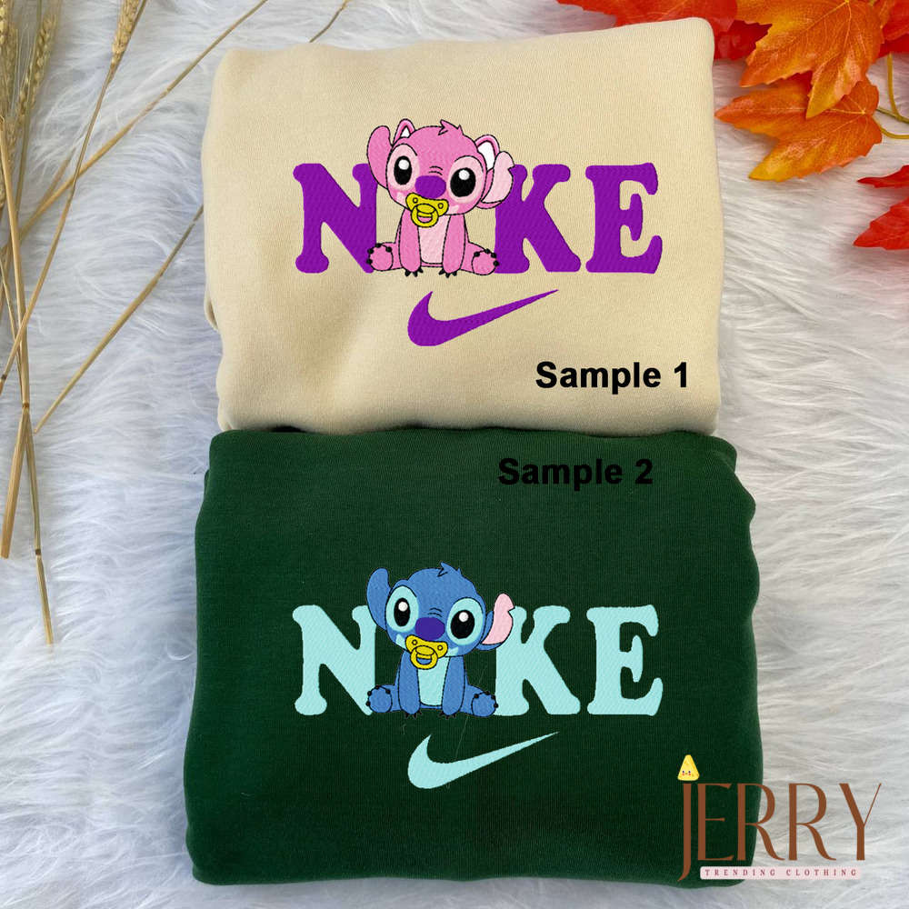 Disney Nike Embroidered Sweatshirts: Little Stitch and Angel Designs for Cozy Style