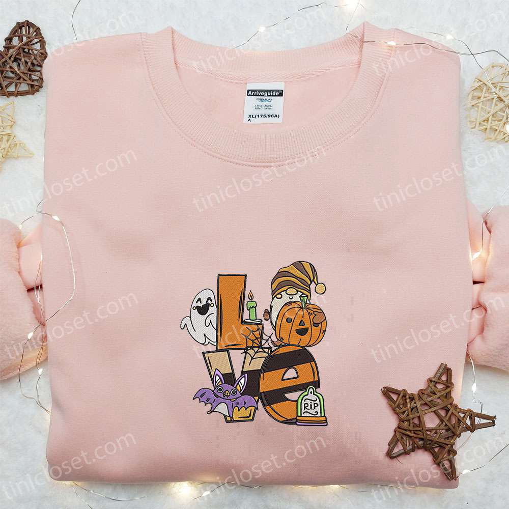 Spooky Halloween Embroidered Sweatshirt & Hoodie: Love Pumpkin Ghost Bat Design Perfect Halloween Shirt Ideas