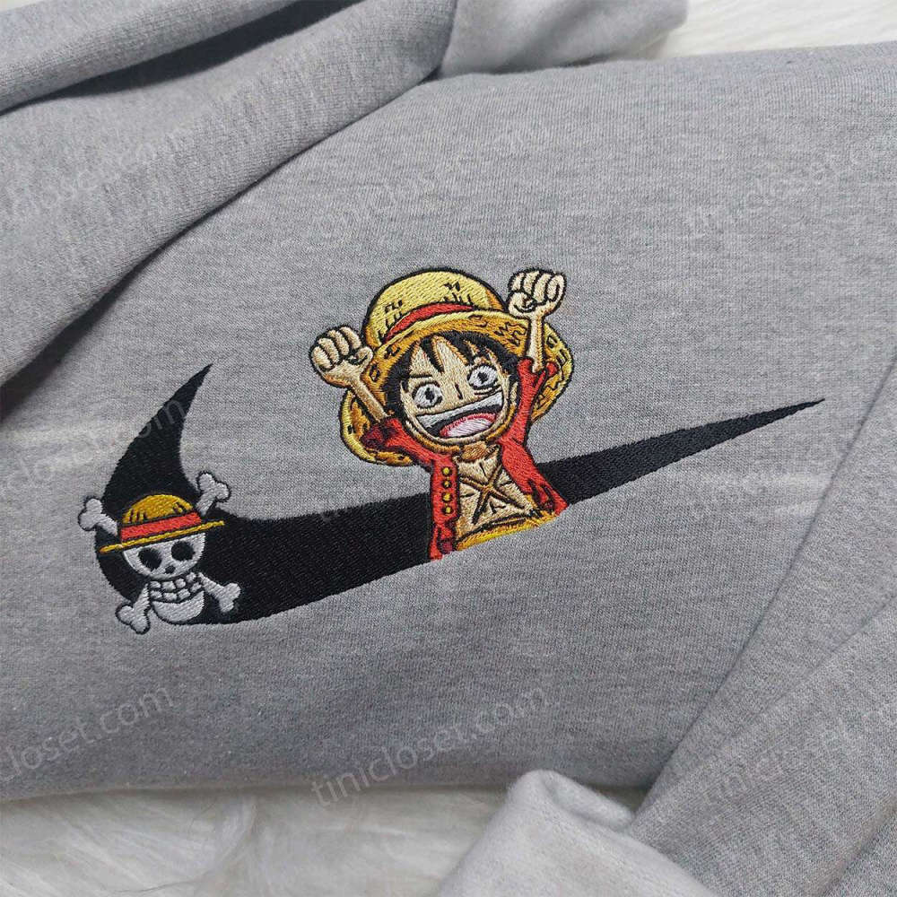 Luffy Embroidered Shirt: One Piece Anime Shirts & Nike Inspired Sweatshirt