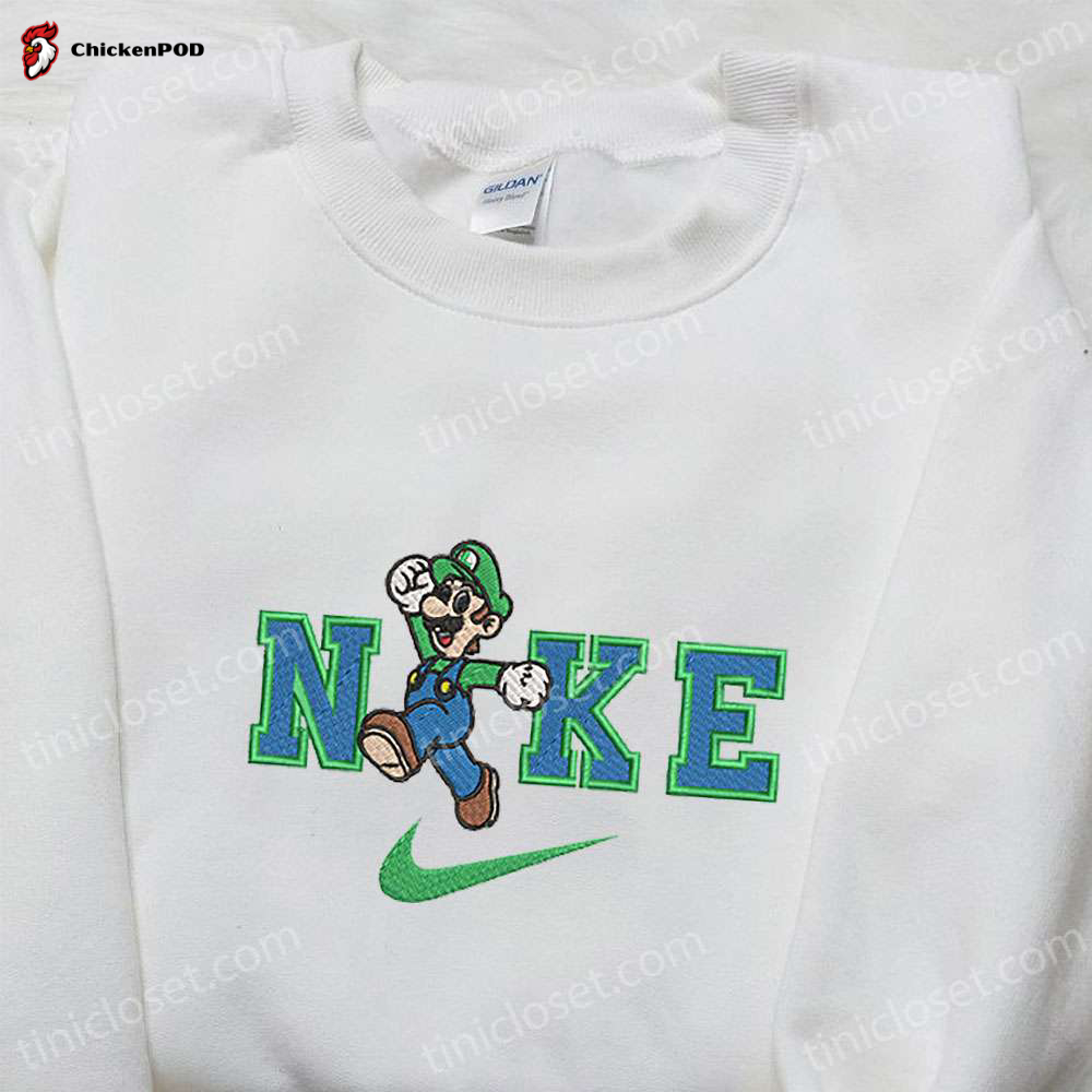 Luigi x Nike Embroidered Cartoon Shirt: Super Mario & Nike Inspired Design