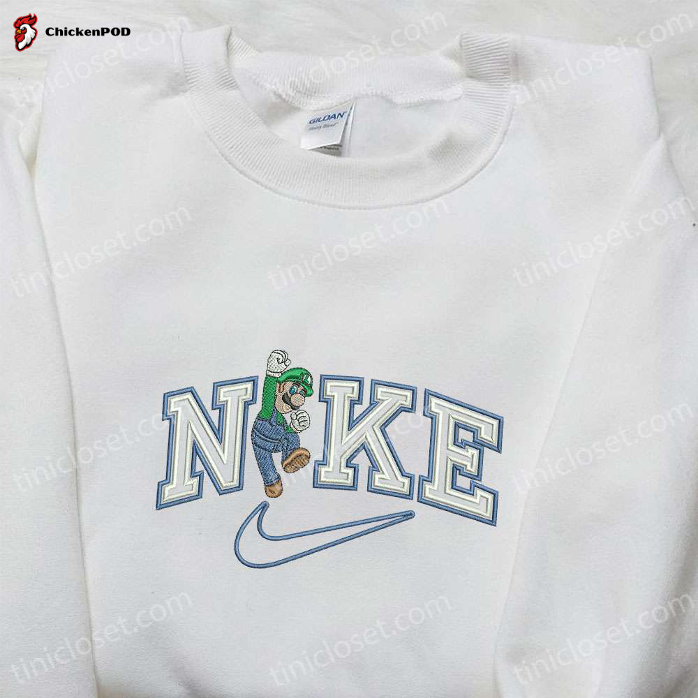 Luigi x Nike Embroidered Cartoon Tshirt – Super Mario Inspired Shirt