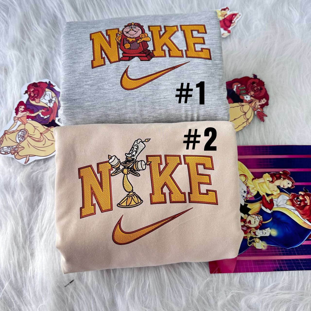 Disney Nike Lumiere & Cogsworth Embroidered Sweatshirts – Beauty and the Beast Collection