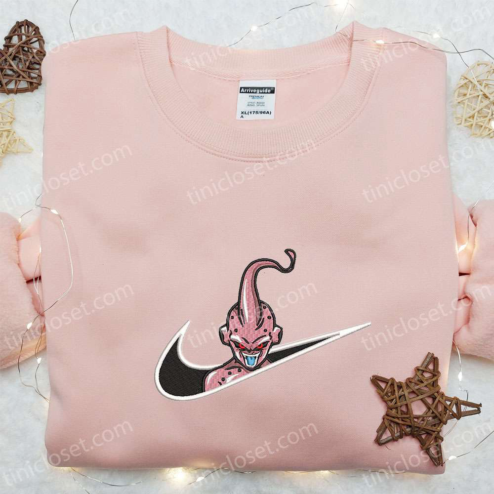 Majin Buu x Nike Swoosh Anime Embroidered Shirt – Dragon Ball & Nike Inspired Design