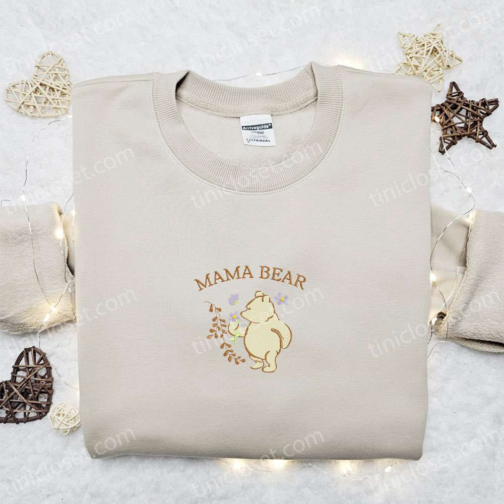 Mama Bear Picking Flowers Embroidered Shirt & Hoodie: Perfect Mother’s Day Gift for Mom