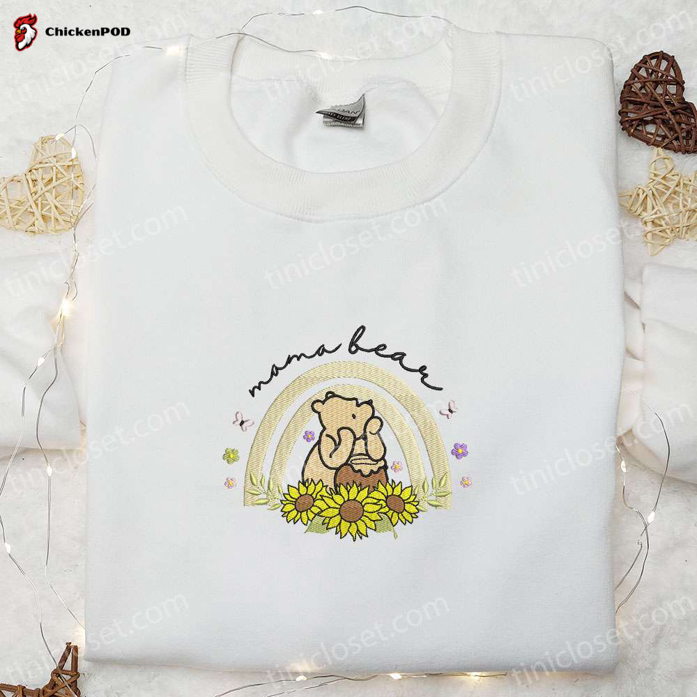 Mama Bear Sunflower Rainbow Embroidered Shirt & Hoodie: Best Mother’s Day Gift for Mom