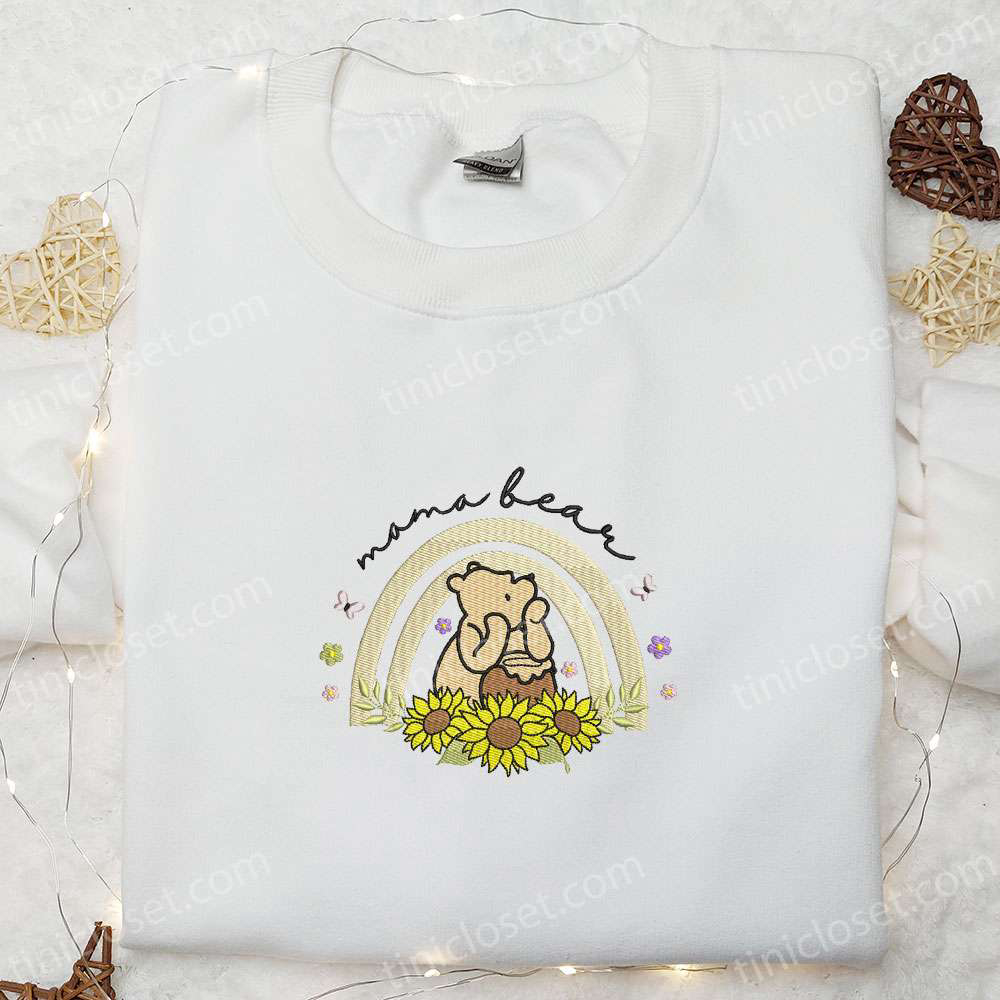 Mama Bear Sunflower Rainbow Embroidered Shirt & Hoodie: Best Mother’s Day Gift for Mom