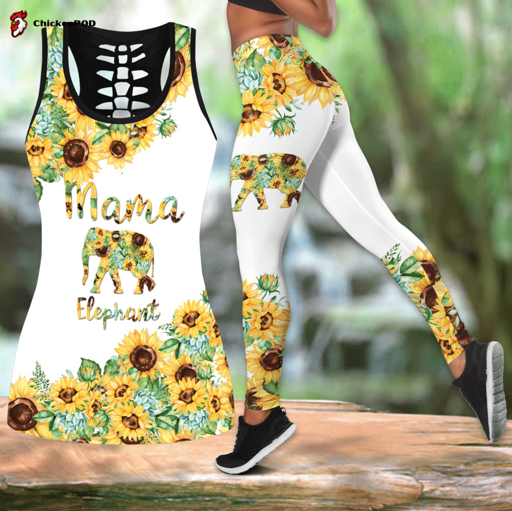 Mama Elephant Sunflower – Mother’s Day Gift Legging & Tank Top