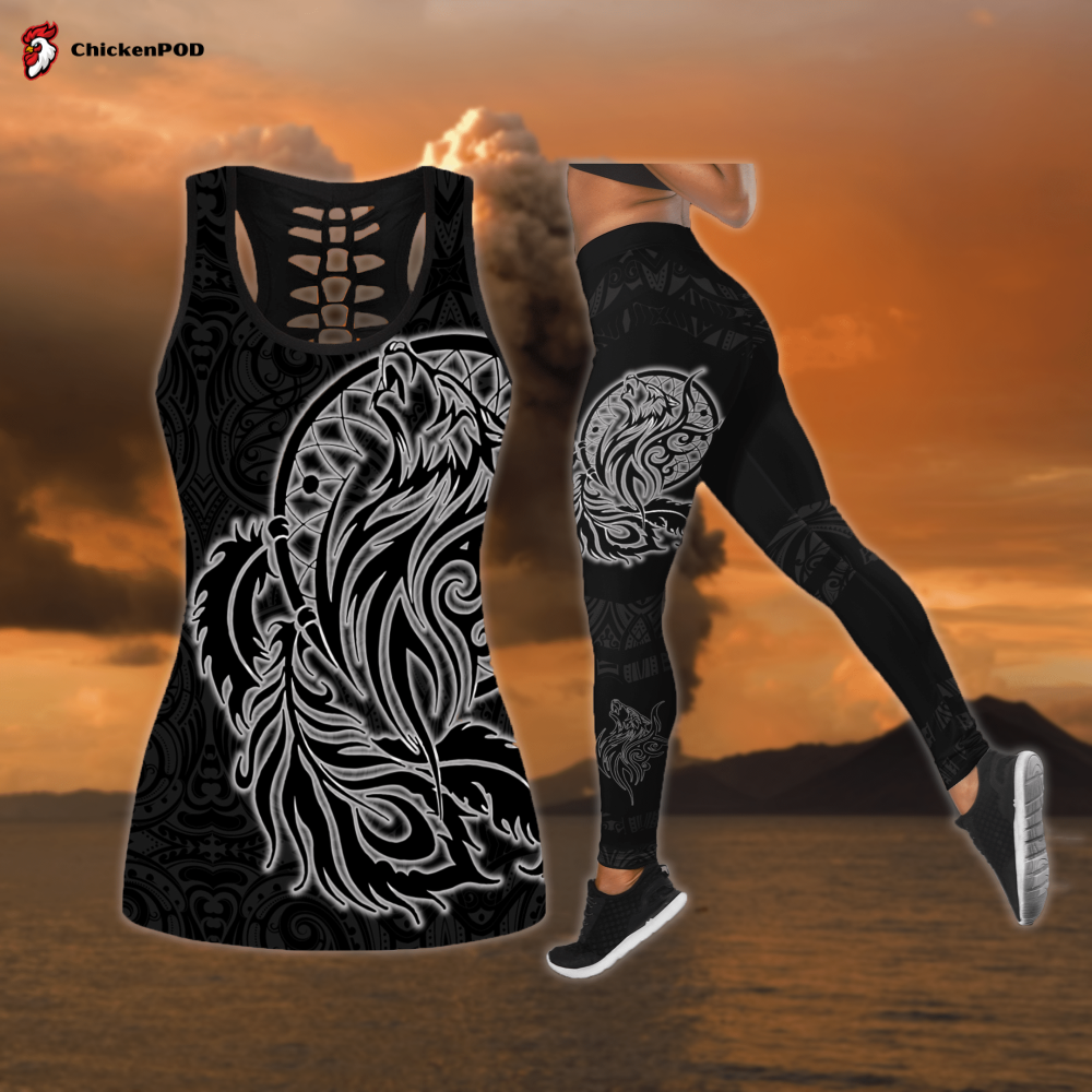 Maori Dream catcher wolf tattoo tank top & leggings outfit For Women Sport Gifts