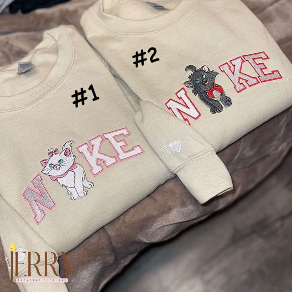 Disney Nike Embroidered Sweatshirt: Perfect Valentines Day Gift for Couples – Marie And Berlioz Design