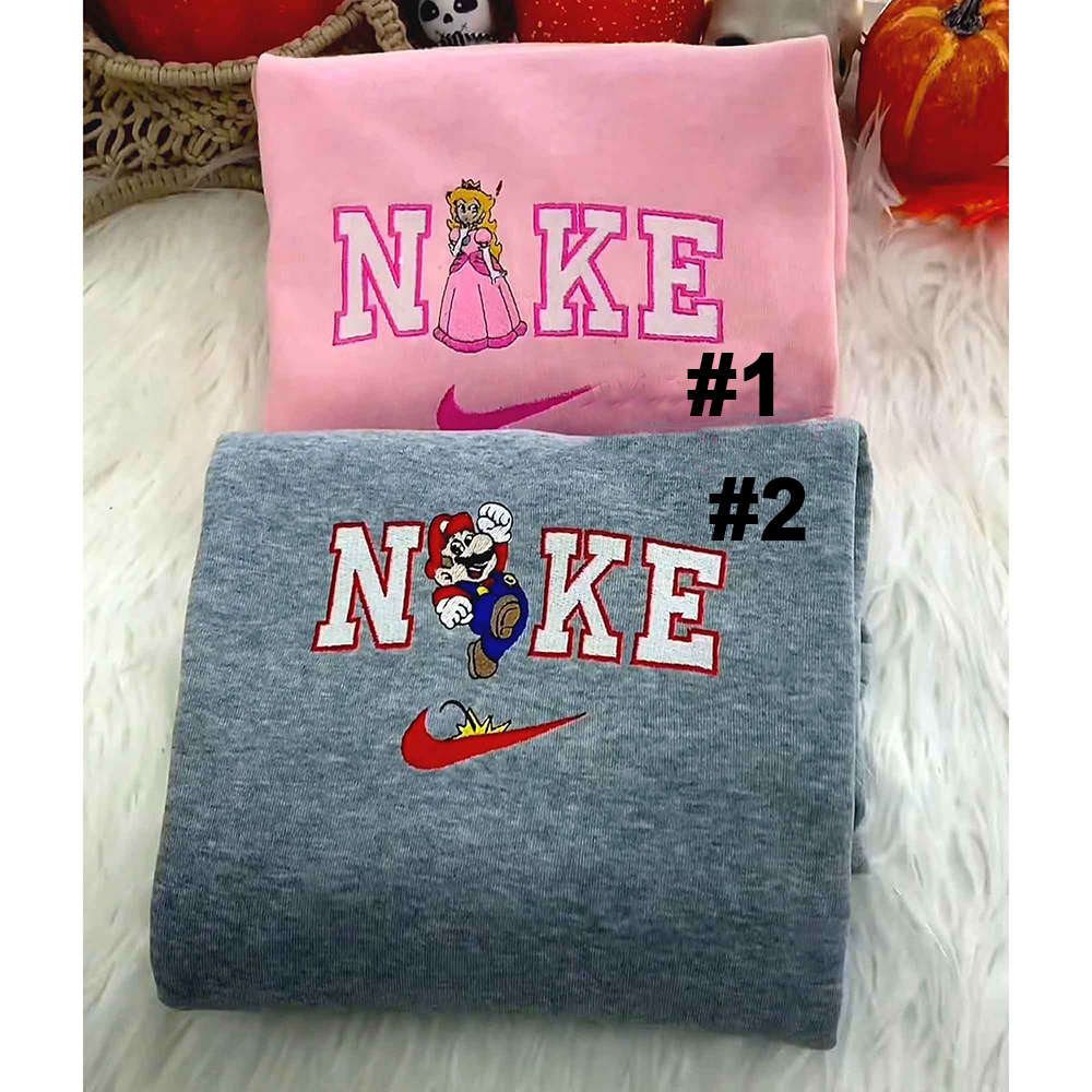 Stylish Mario & Princess Peach Nike Sweatshirts: Embroidered Couple s Apparel