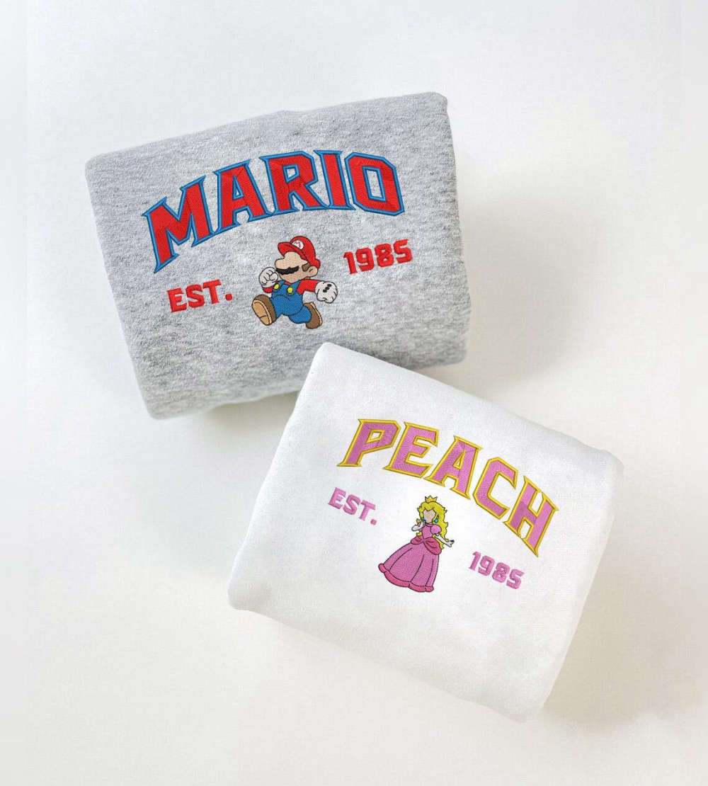 Mario & Princess Peach Embroidered Sweatshirt – Super Mario Shirt with Iconic Characters