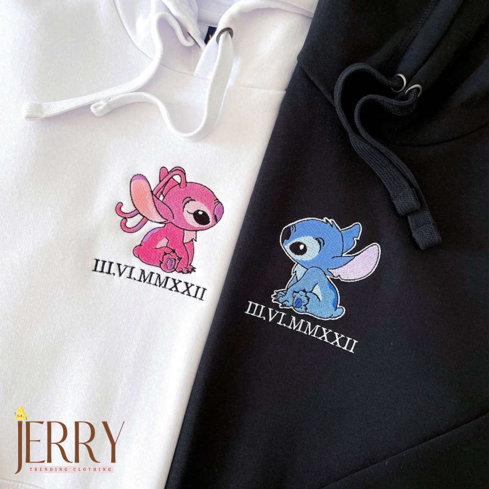 Customizable Embroidered Stitch Hoodie – Personalized Couple Sweatshirt Tshirt