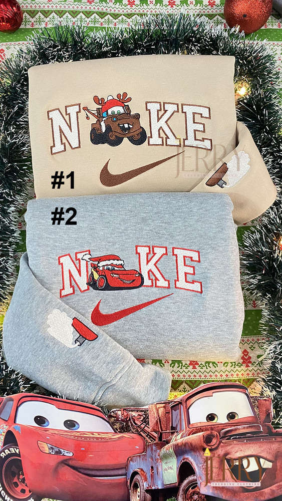 Christmas Disney Nike Embroidered Sweatshirt: McQueen and Mater Holiday Edition