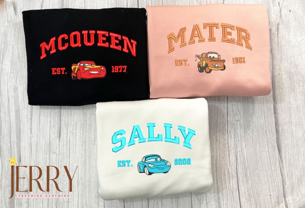 Mcqueen Sally Mater Embroidered Sweater: Couple Sweatshirts Cartoon Crewneck Vintage Shirt ECT0030405