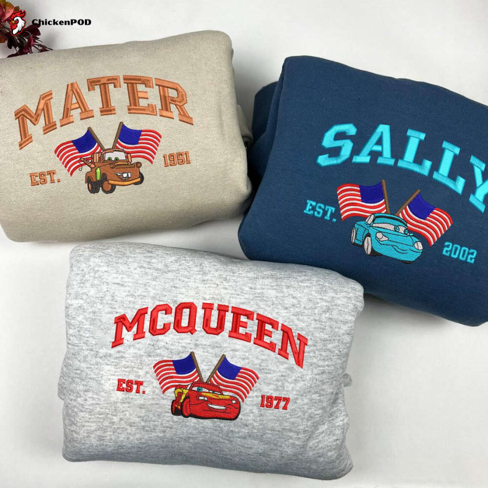 Mcqueen & Mater 4th of July Embroidered Sweatshirt: USA Shirts Cartoon Gift for Cars Movie Fans