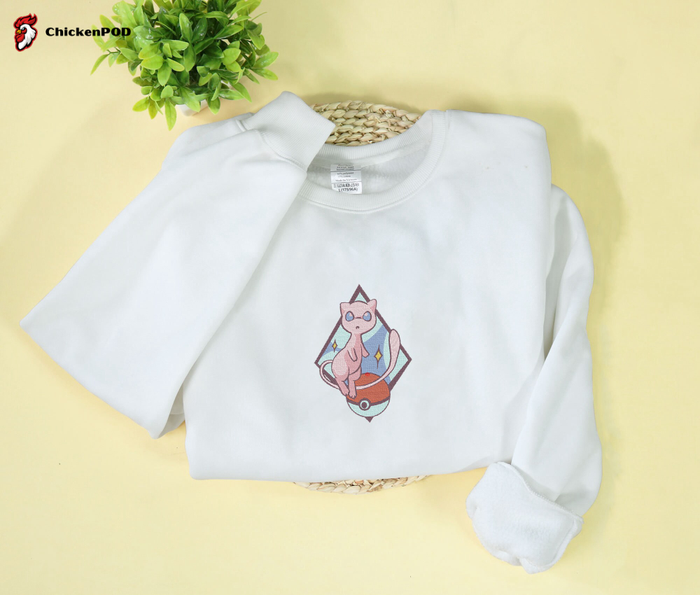 Mew Embroidered Sweatshirt: Anime Psy Design Perfect Gift for Mew Fans!