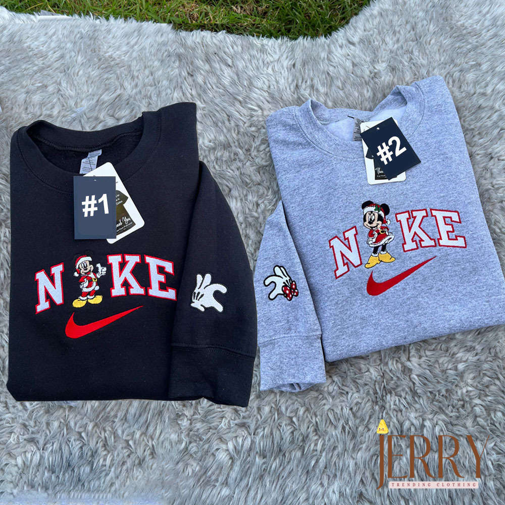 Disney Christmas Nike Embroidered Sweatshirt – Mickey and Minnie Holiday Magic!