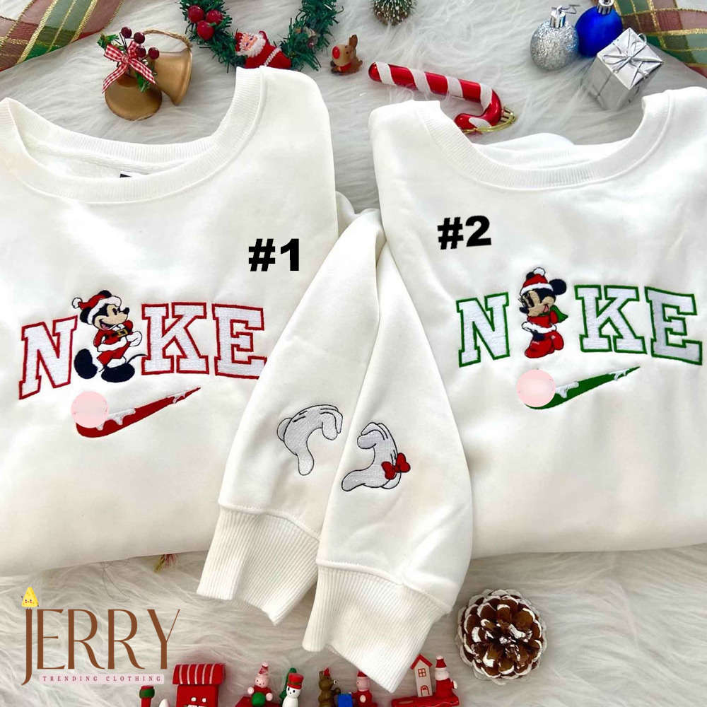 Christmas Disney Nike Sweatshirts: Mickey & Minnie Mouse Couple – Embroidered for Festive Style!