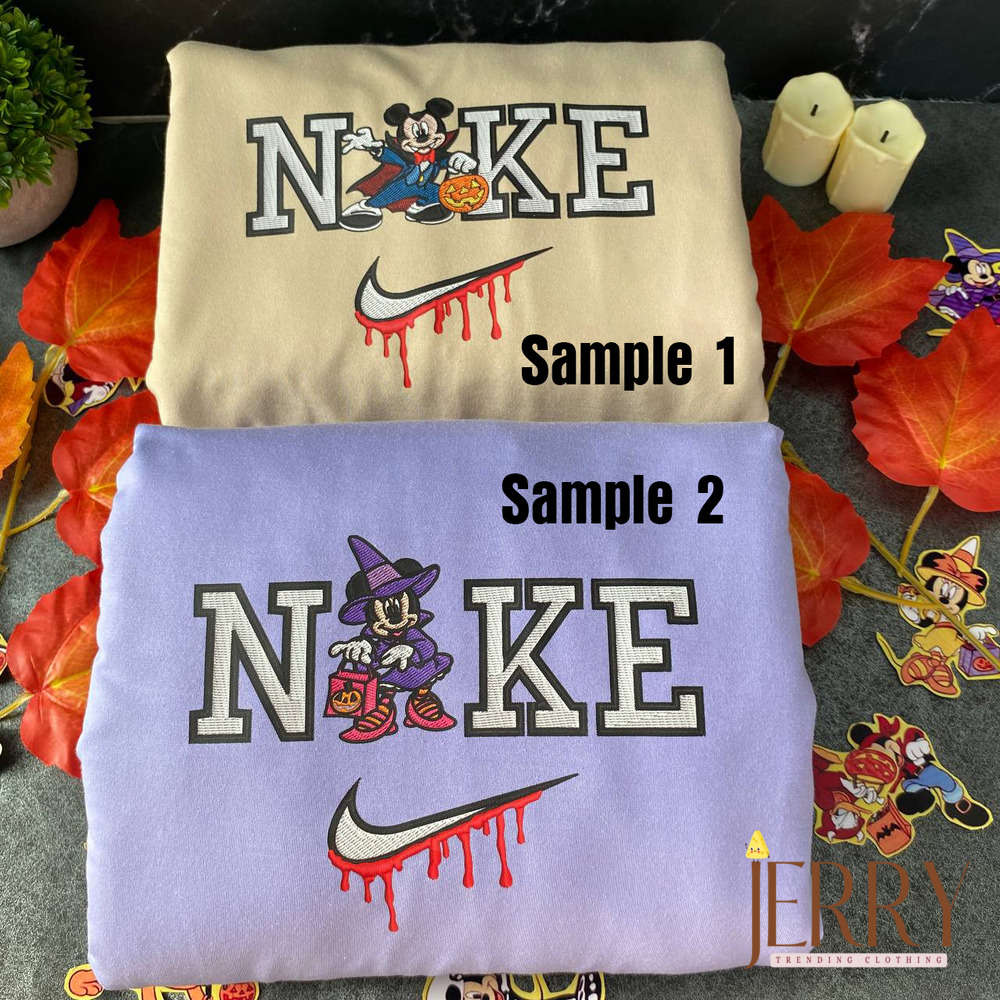 Spooky Disney Halloween Nike Sweatshirts: Mickey and Minnie Mouse Embroidered