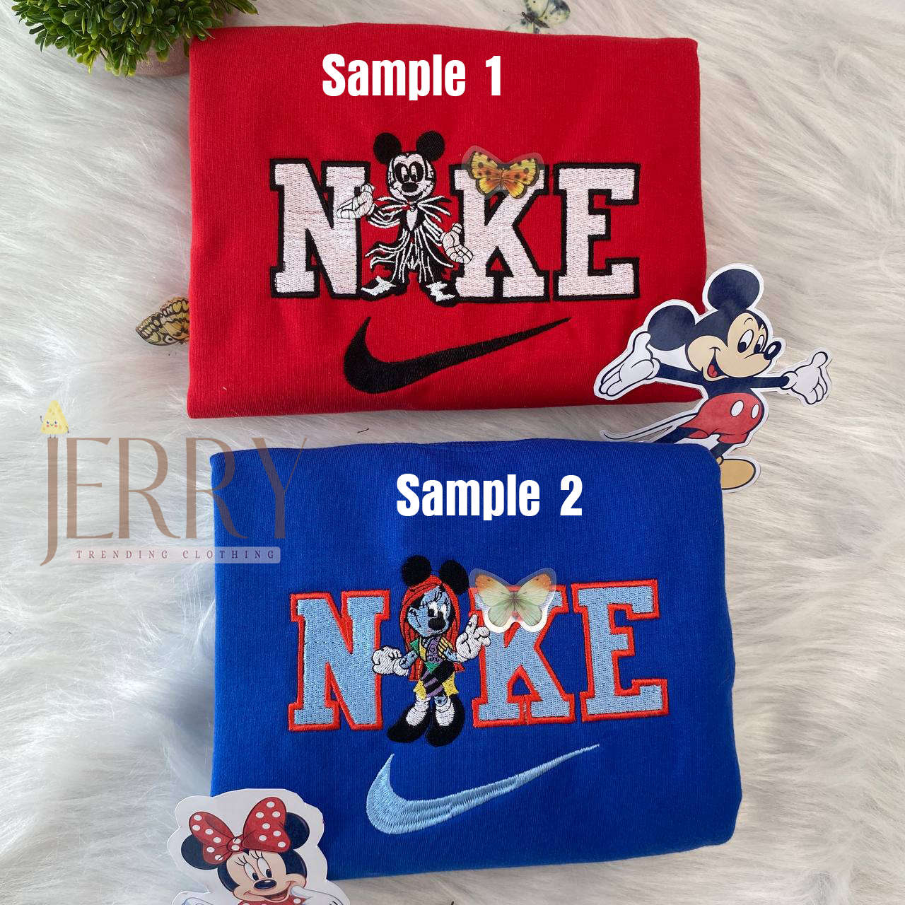 Mickey & Jack Skellington Minnie & Sally Disney Halloween Nike Embroidered Sweatshirts