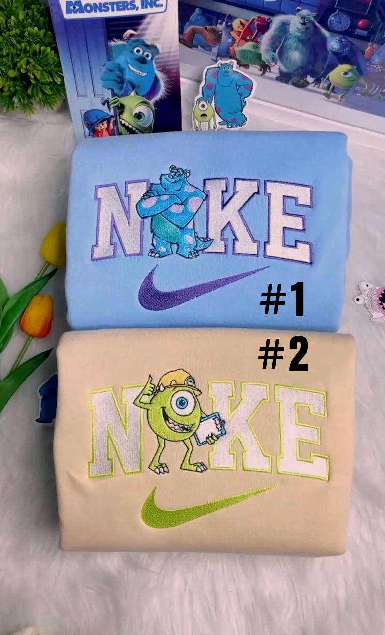 Monsters Inc Nike Embroidered Sweatshirts: Mike Wazowski & James Sullivan Disney Collection