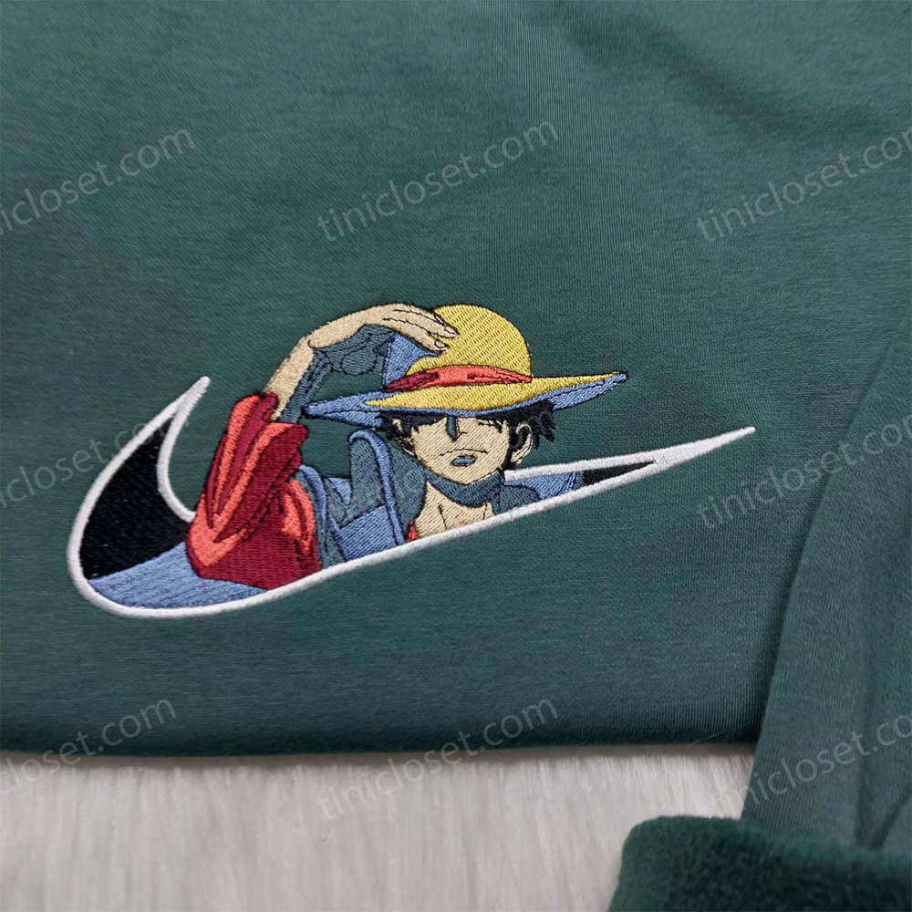 Monkey D Luffy Embroidered Shirt One Piece Hoodie & Custom Nike Swoosh Sweatshirt: Anime-inspired Apparel for True Fans!