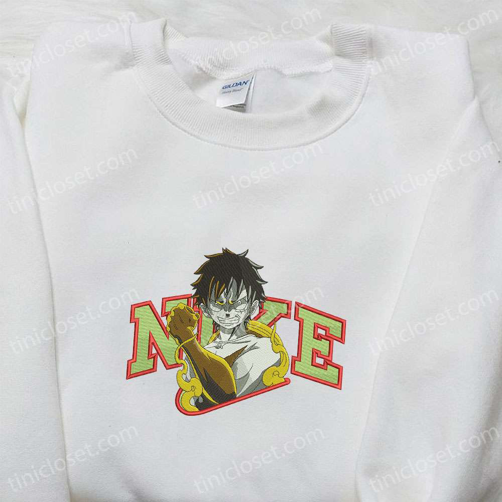 Monkey D Luffy Gear 2 x Nike Embroidered Anime Tshirt: One Piece & Nike Inspired Shirt