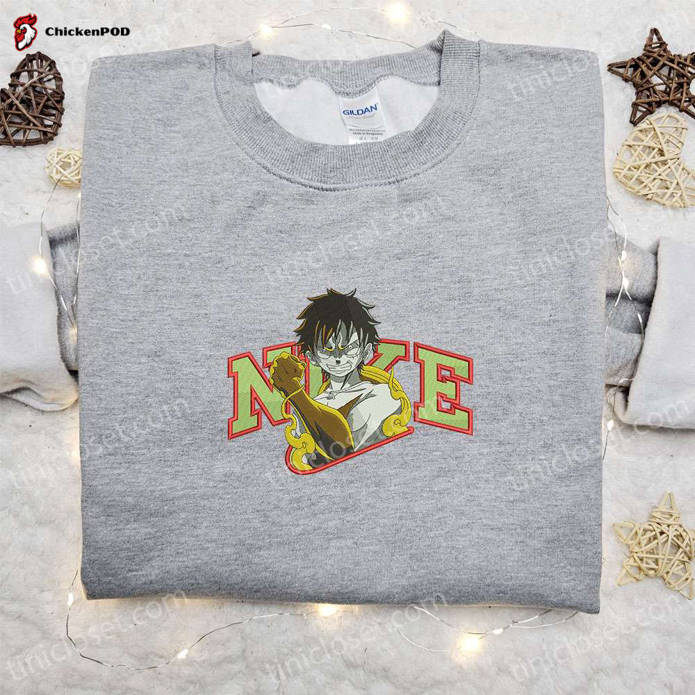 Monkey D Luffy Gear 2 x Nike Embroidered Anime Tshirt: One Piece & Nike Inspired Shirt