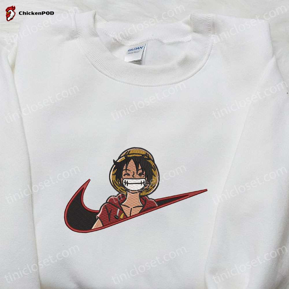 Monkey D Luffy Laughing x Nike Swoosh Embroidered Tshirt: One Piece & Nike Inspired Shirt